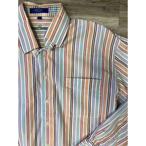 Alan Flusser Button Down Men's Size‎ Large Striped Dress Shirt Rainbow - Picture 2 of 8